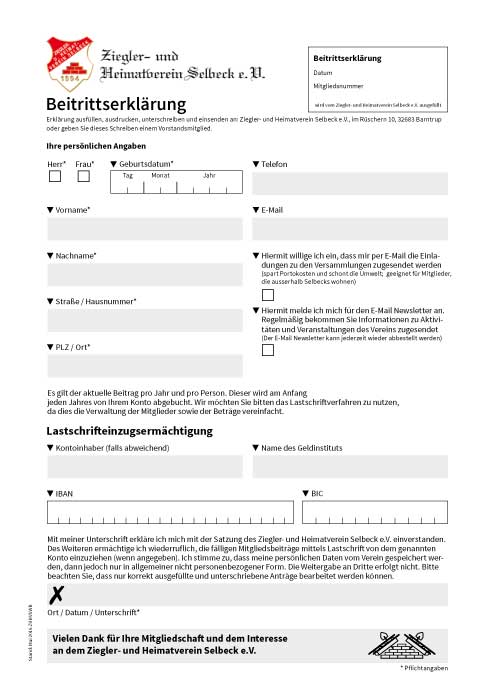 Beitrittsformular Zieglerverein Selbeck Vorschaubild
