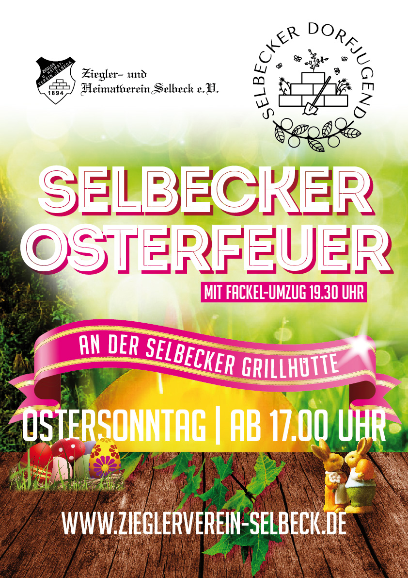 Plakat für das Selbecker Osterfeuer mit Ostereiern und bunte Schriftzügen